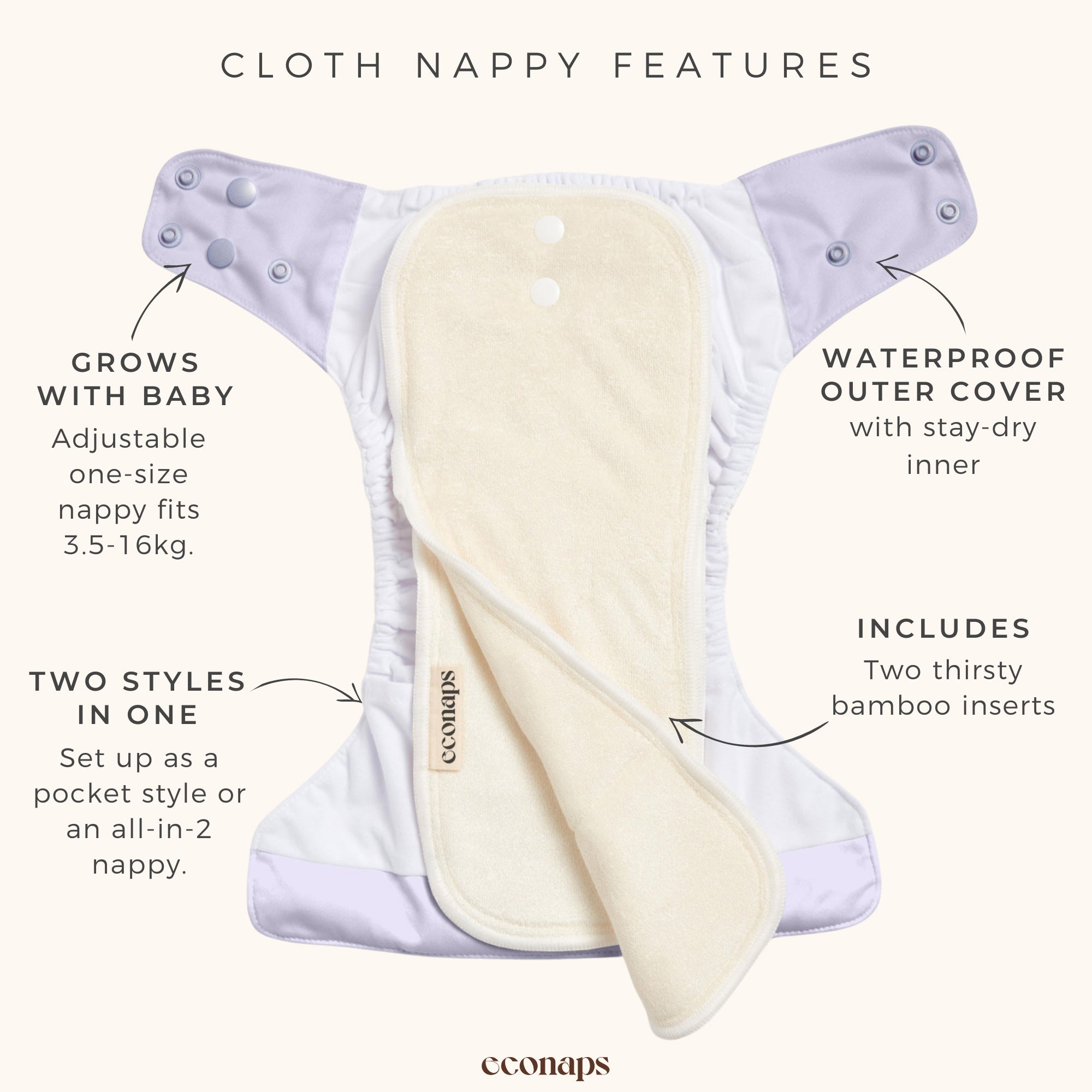 EcoNaps Reusable Eco Cloth Nappy 3 Pack - For Her